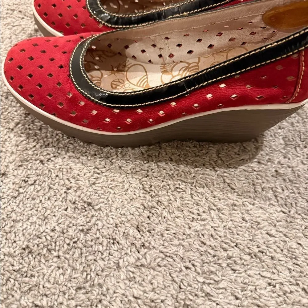 Fly London Women's Red Perforated Flats